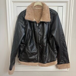 Yozy Black and Tan Faux Leather Jacket - Size Medium